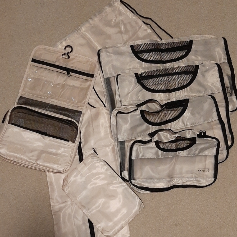Beige 8 pc Travel Organizer Set